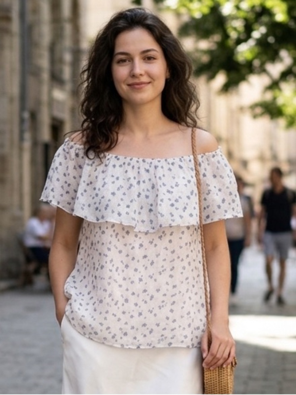 Giusy Made in Italy Silk Off Shoulder Peasant Top